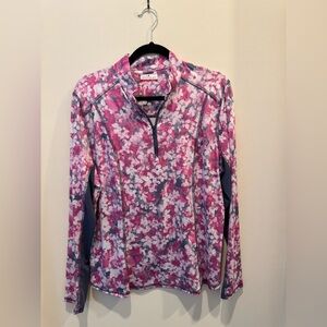 Pink Floral Quarter-Zip Athletic Pullover